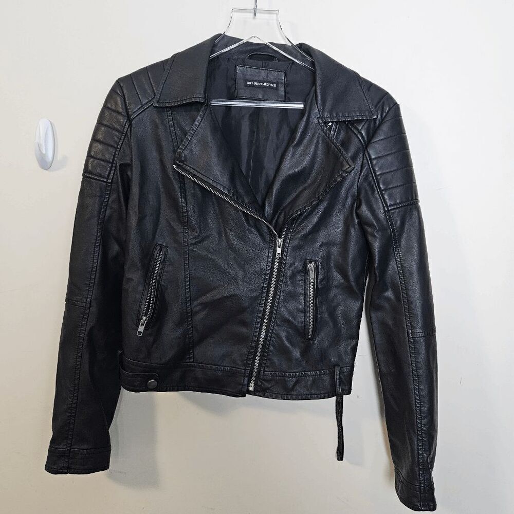 Brandy Melville Faux Leather Vegan Moto Zip Jacket Women's Black Size Medium